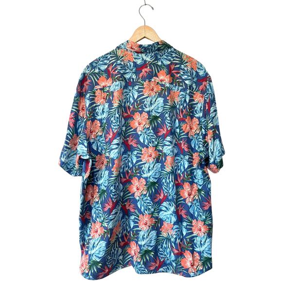 Tommy Bahama Blue Green Hawaiian Tropical Silk Rayon SS Button Up Shirt XL - Picture 3 of 6